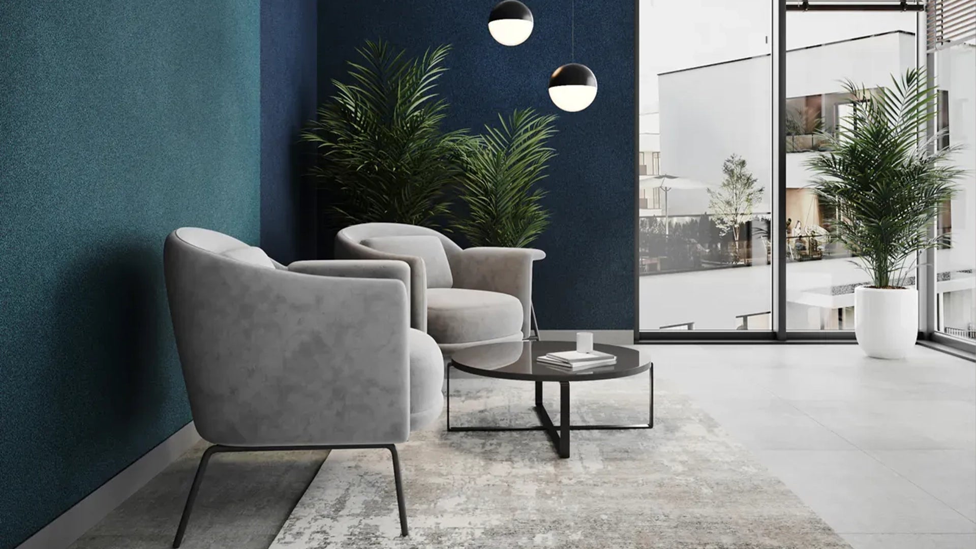  Plain Acoustic Wallpaper Wool in blue interior DecorMania UK