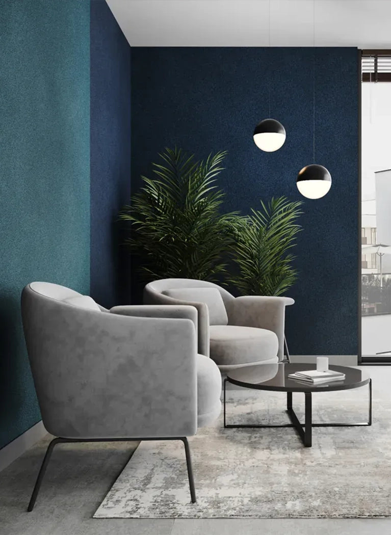 Plain Acoustic Wallpaper Wool in blue interior DecorMania UK