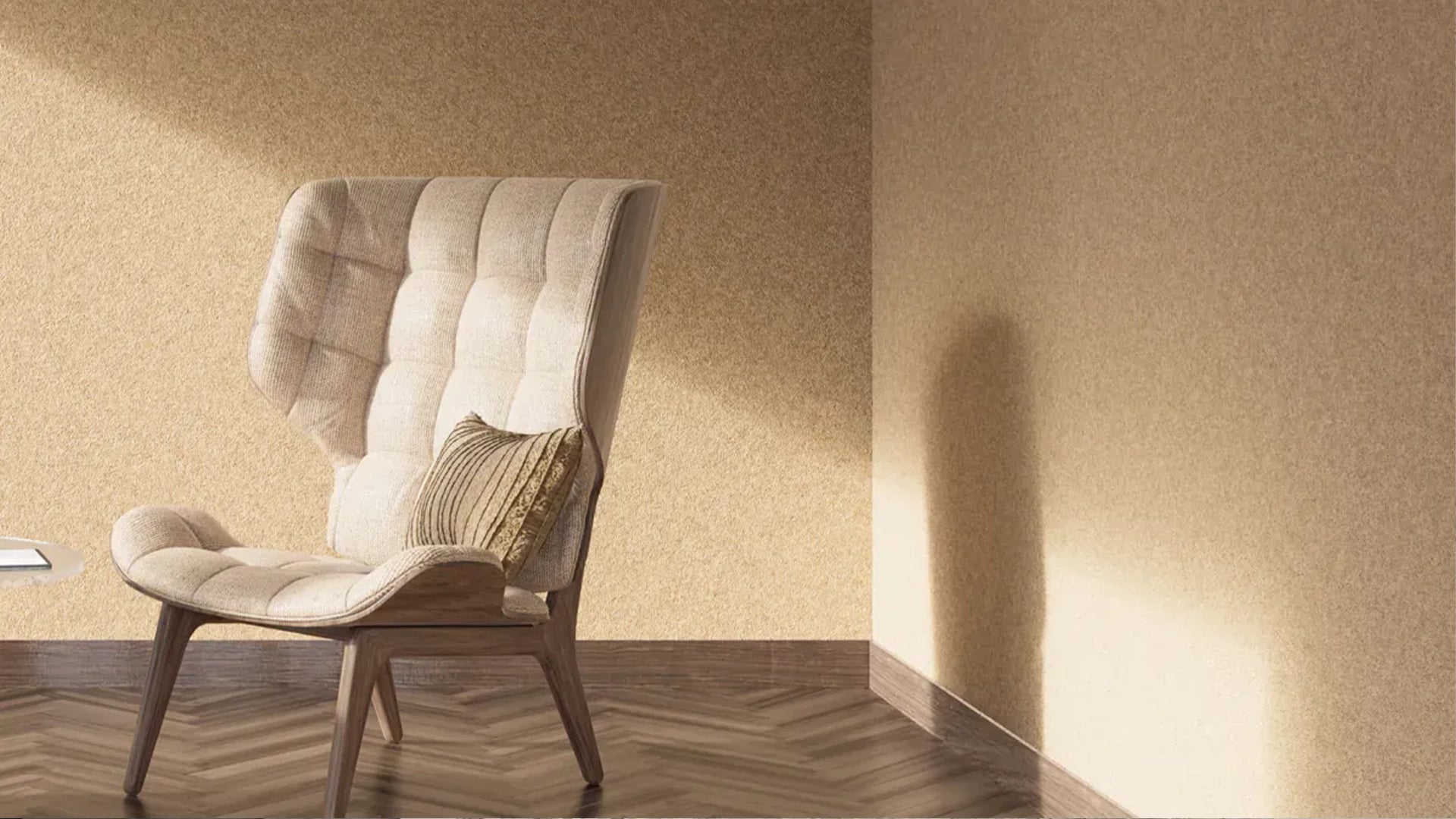 Plain Acoustic Wallpaper Wool in cozy inerior with armchair DecorMania UK