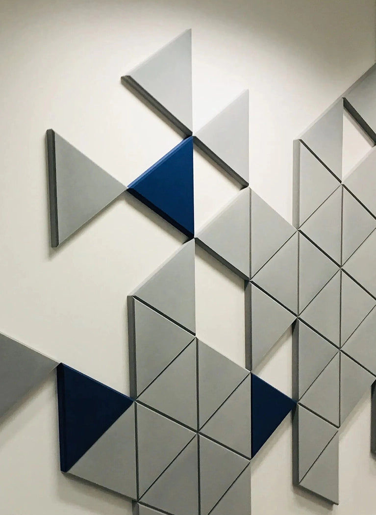 Fluffo Edge Acoustic Soft Wall Panels Grey Composition on white wall