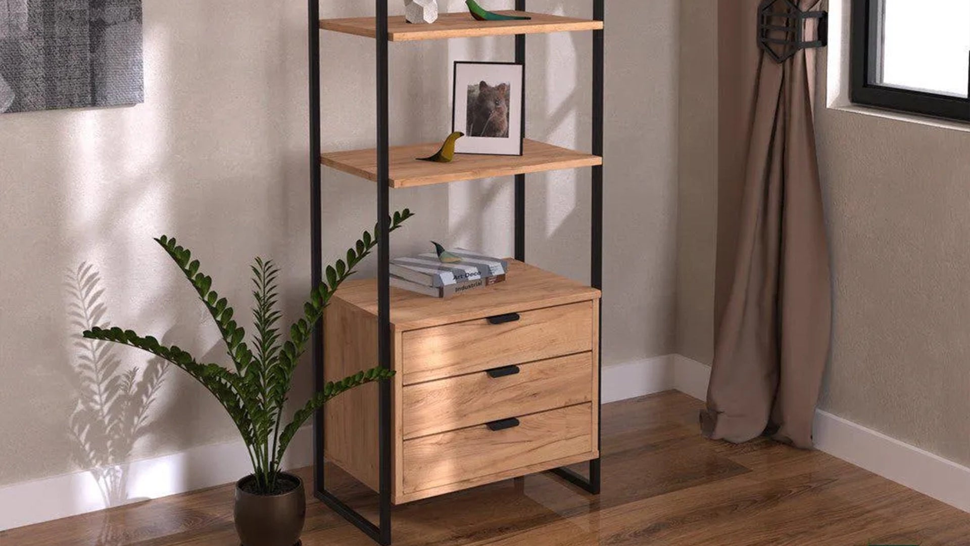 Bed Table LOFT Oak Black in cozy interior DecorMania UK