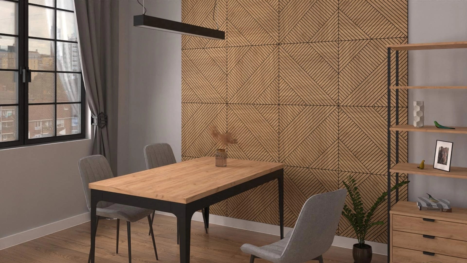 GrooveCraft Milled Acoustic Wall Panels MDF - 7 in dining room interior DecorMania UK