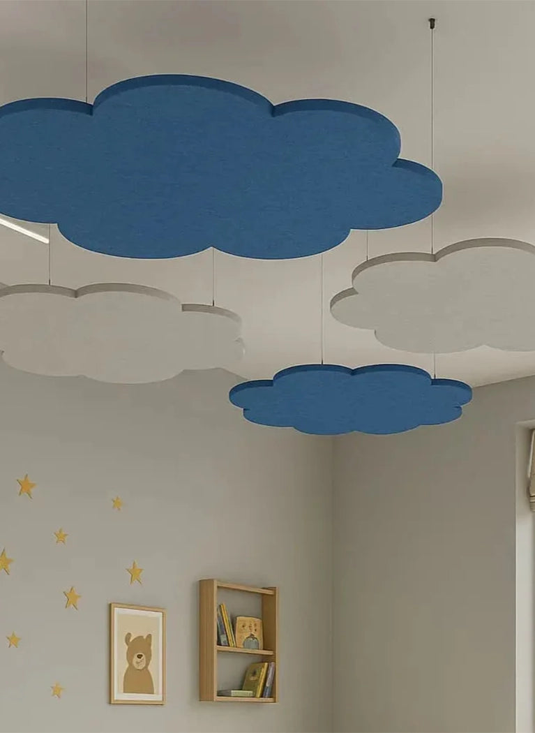 Suspended Ceiling Panels - Acoustic Felt CLOUD L in cozy bedroom interior Decormania UK