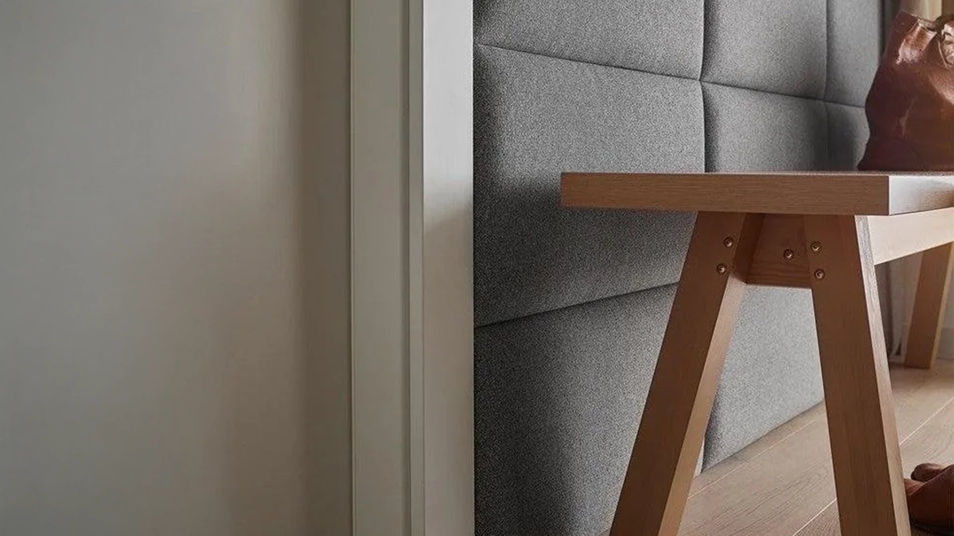 Upholstered wall panels grey set in hallway interior - DecorMania UK