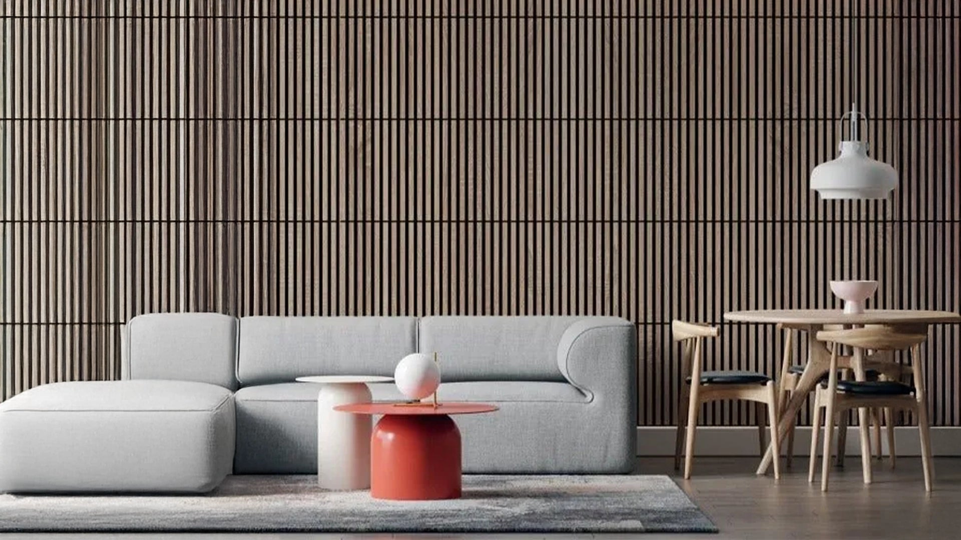 Wooden Acoustic Panels - Wall Slats in modern and cozy living room interior Decormania UK