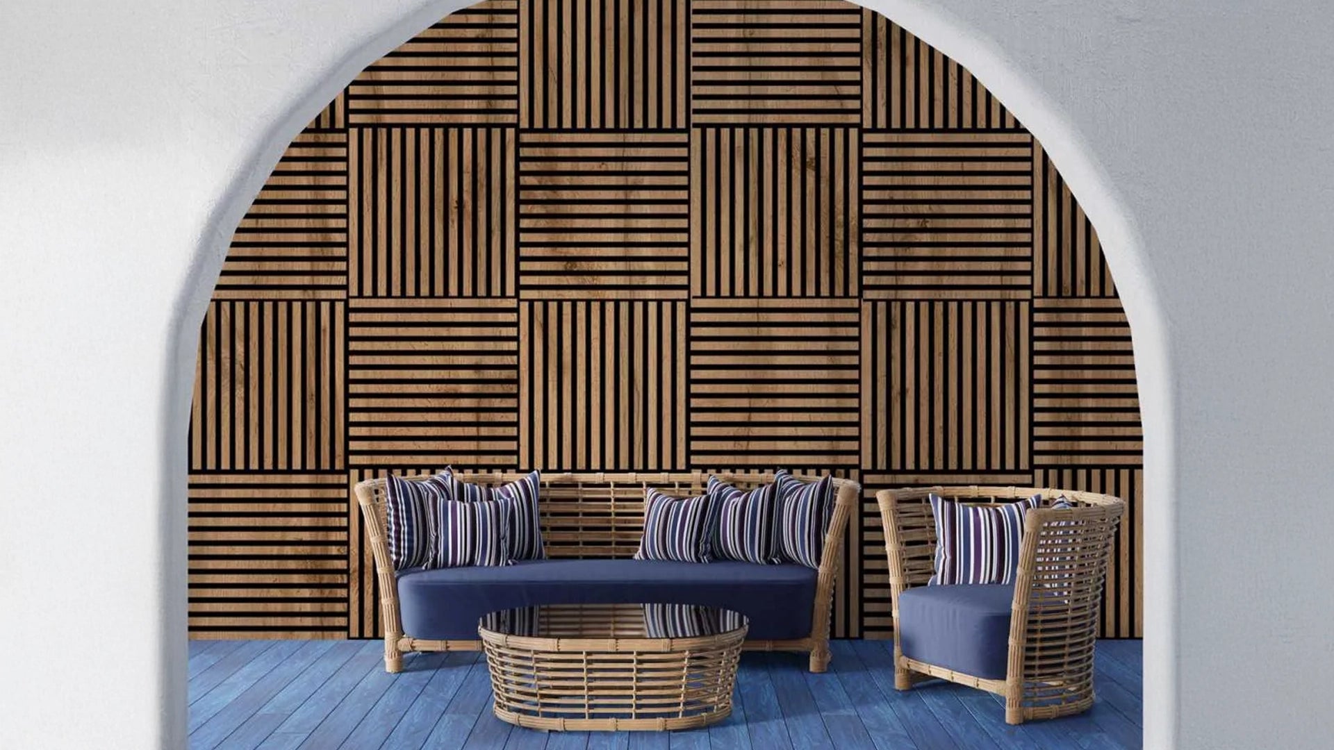 Wooden Acoustic Panels - Wall Slats in modern and cozy living room interior Decormania UK