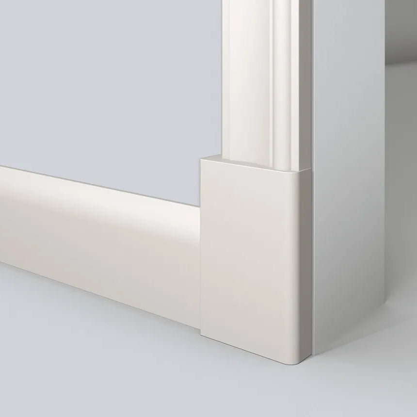WB3 WALLSTYL white decorative plinth block creating a clean transition between door trim and skirting