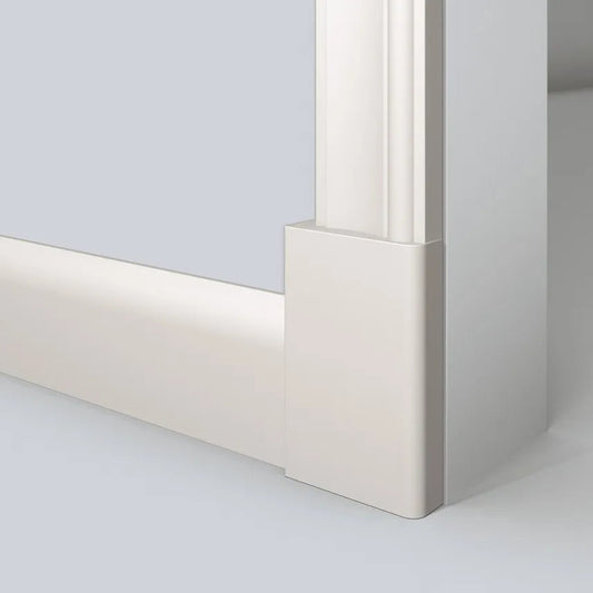 WB3 WALLSTYL white decorative plinth block creating a clean transition between door trim and skirting