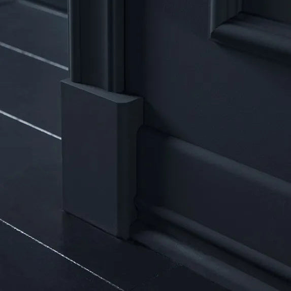 WB3 WALLSTYL decorative plinth block used with dark wall mouldings and skirting in a classic interior