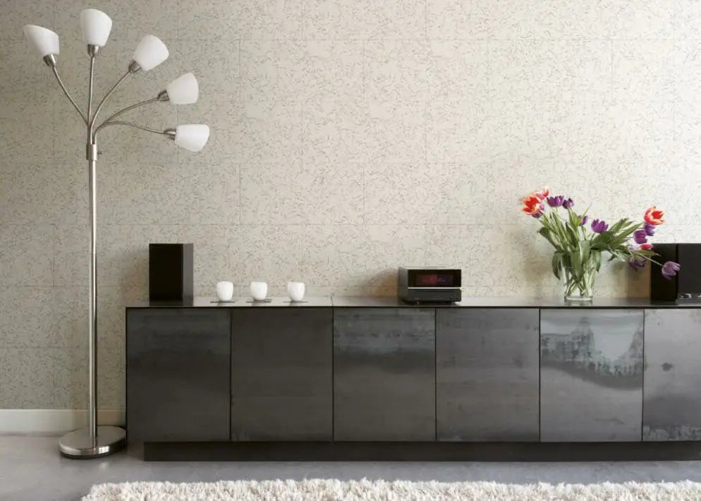 WHITE CORK Acoustic Cork Wall Panels in modern living room | DecorMania UK