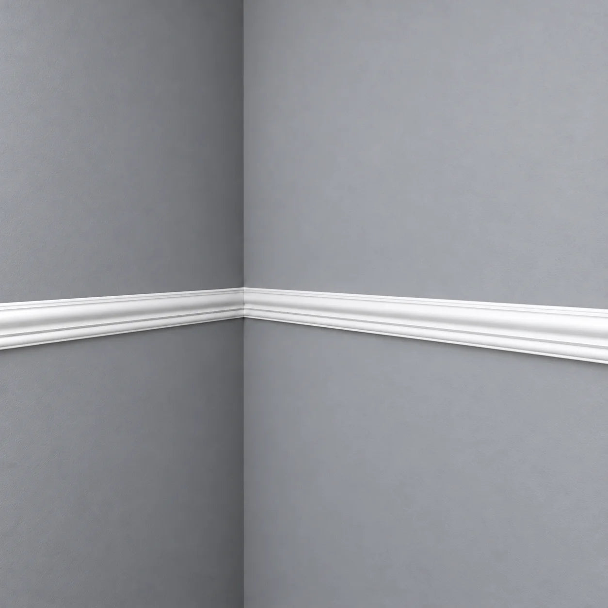 White WL11 dado rail installed around a grey wall corner