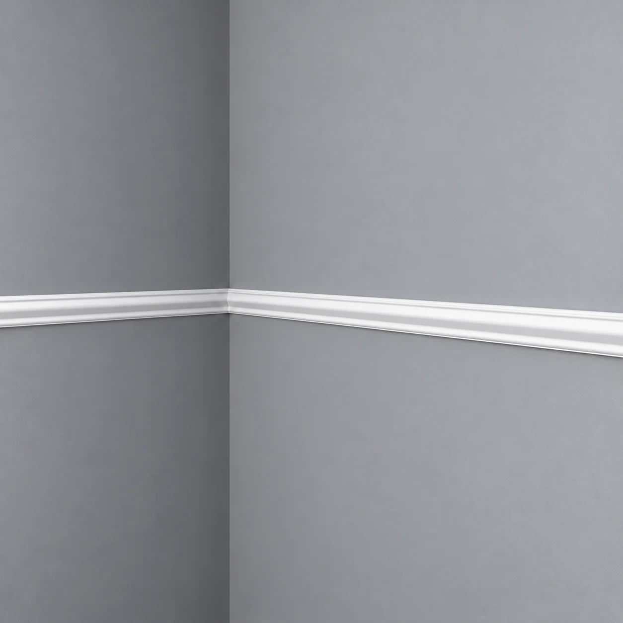WL12 WALLSTYL decorative wall moulding installed as a white chair rail on grey walls