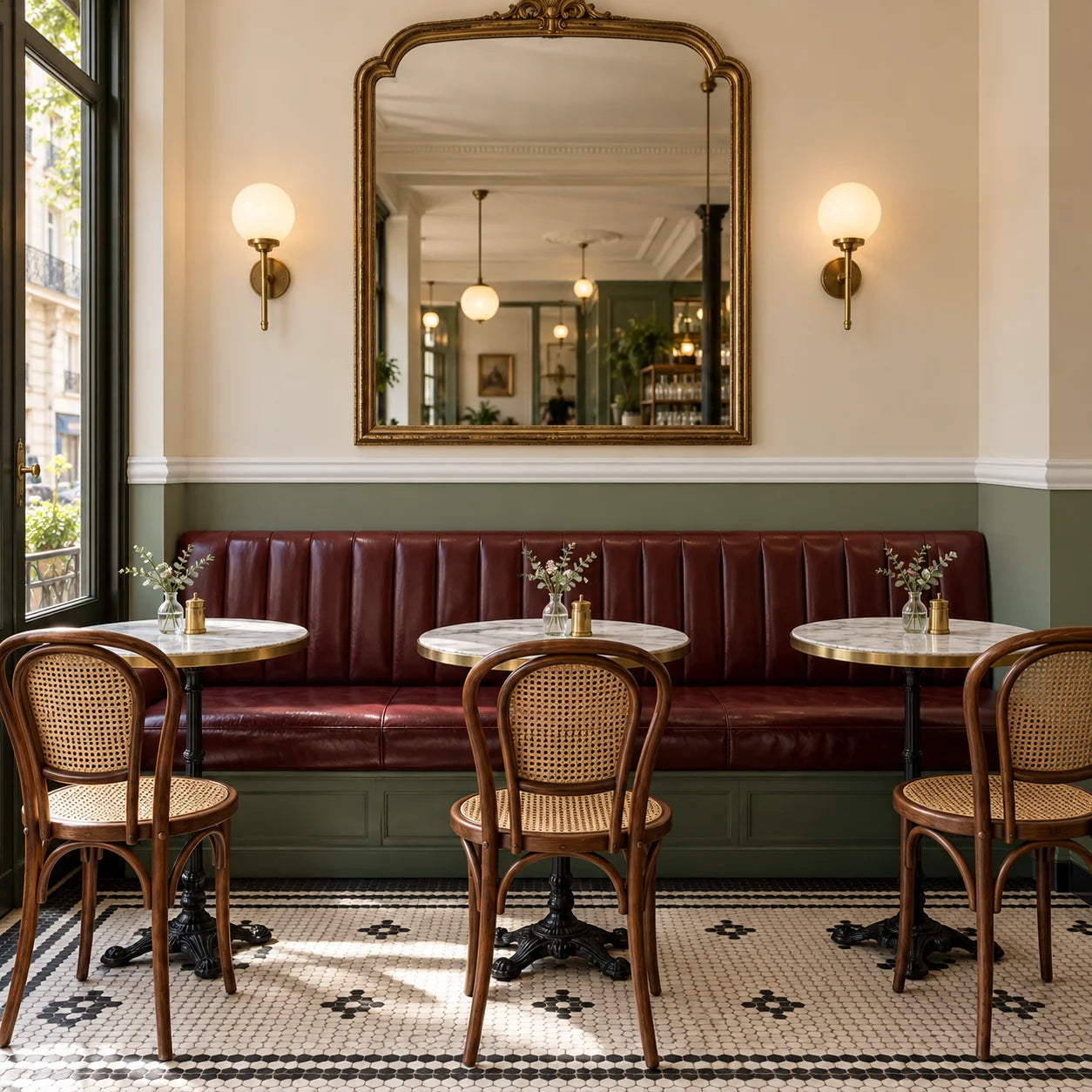 WL12 WALLSTYL wall moulding used as a decorative chair rail in a classic café interior