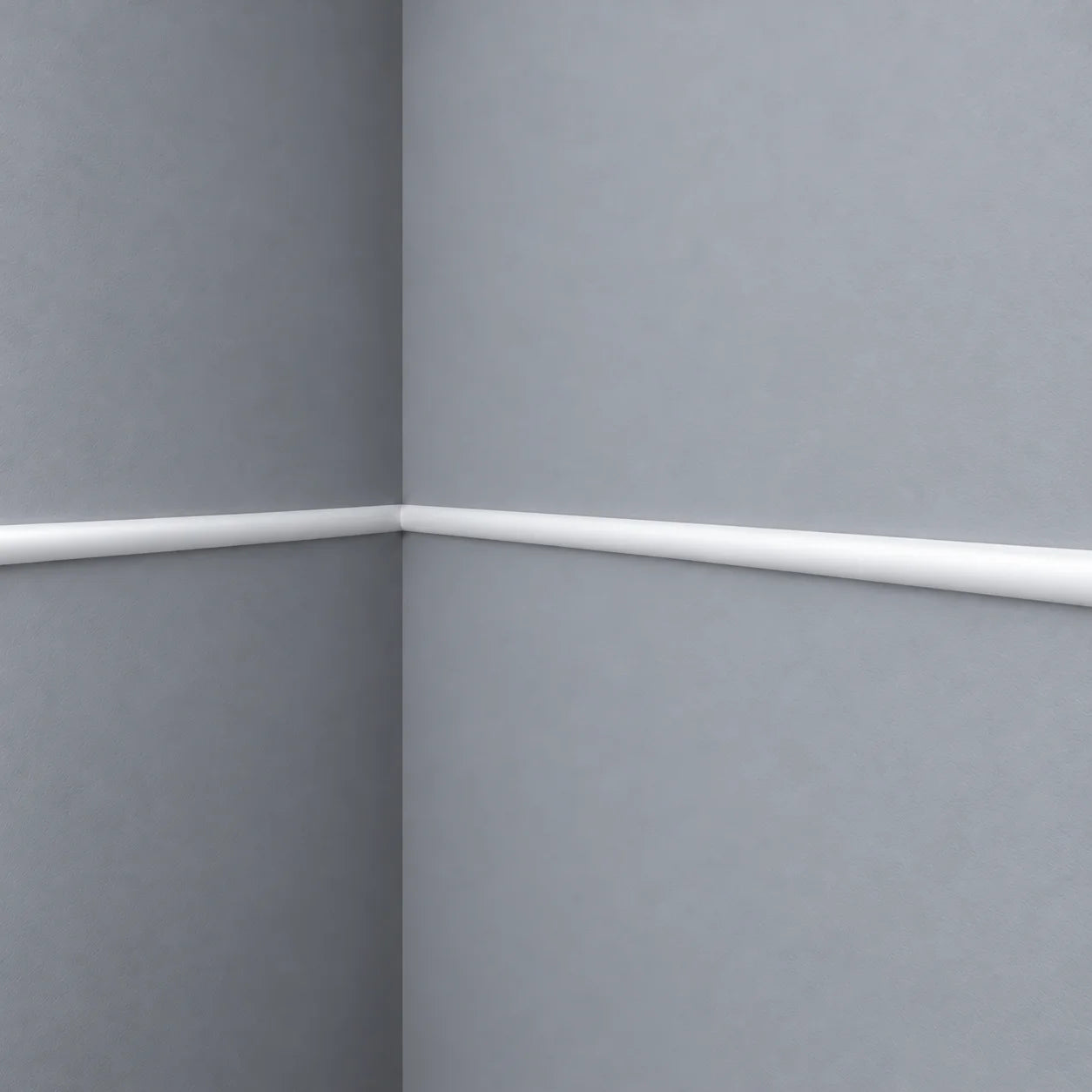 WL14 WALLSTYL white decorative wall moulding installed as a minimalist chair rail on grey walls