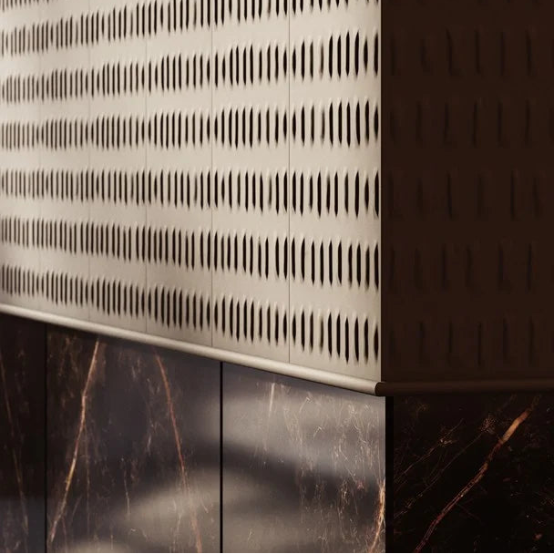 WL14 WALLSTYL finishing profile between decorative wall panels and dark marble wall cladding