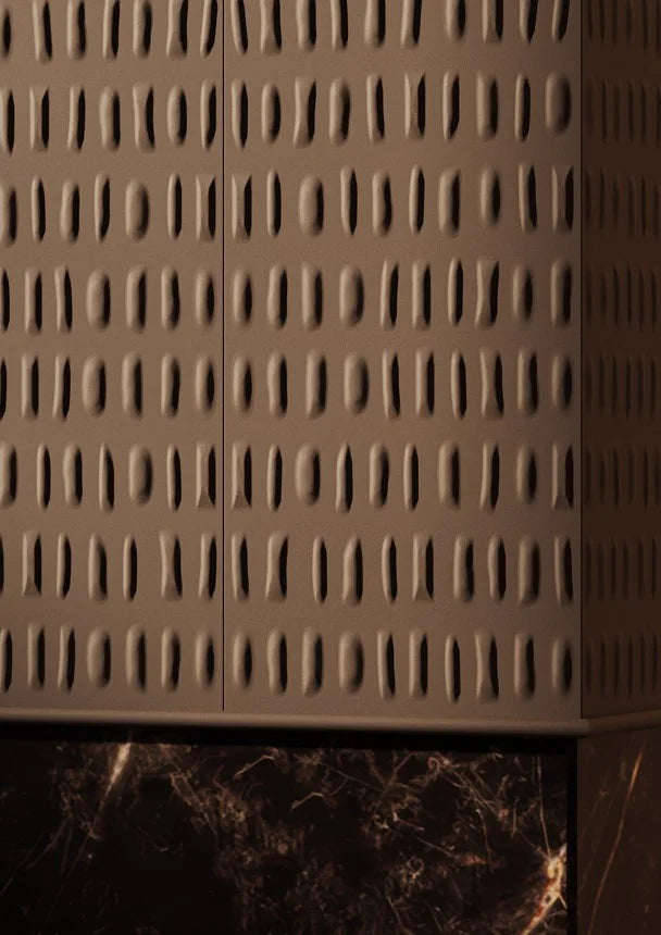 WL14 WALLSTYL wall moulding used as a finishing trim below textured decorative wall panels