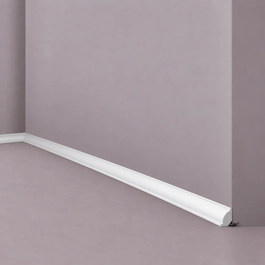 White WT7 WALLSTYL skirting profile with curved decorative shape