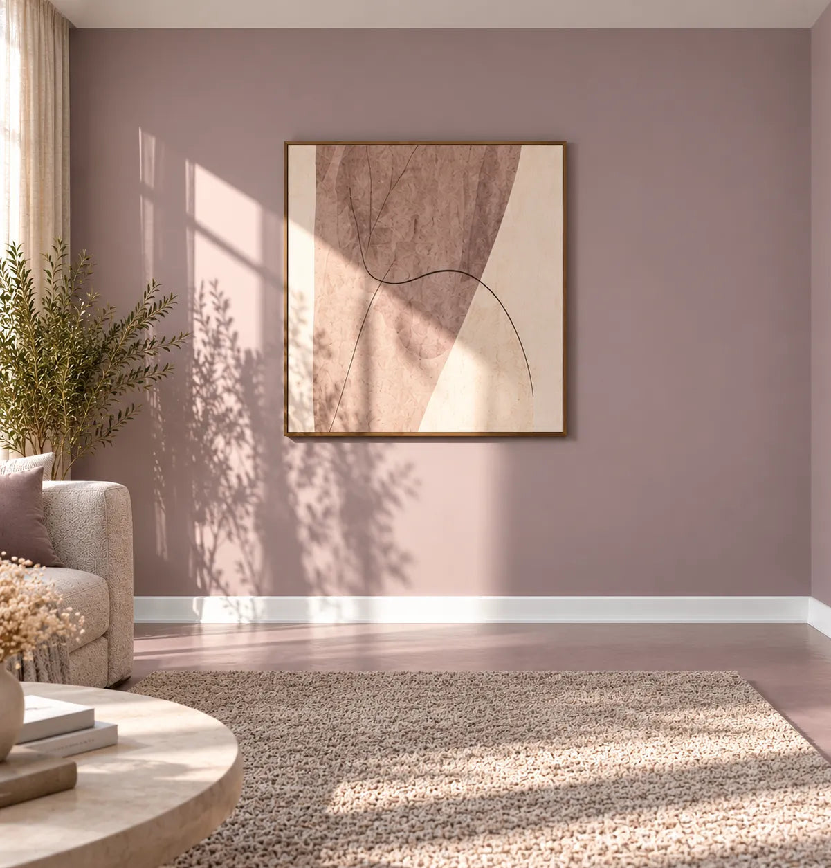WT8 WALLSTYL skirting board in a bright contemporary living room with pink walls