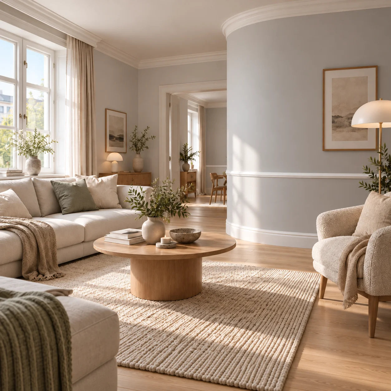 Z10 FLEX ARSTYL flexible wall moulding used on a curved feature wall in a Scandinavian living room