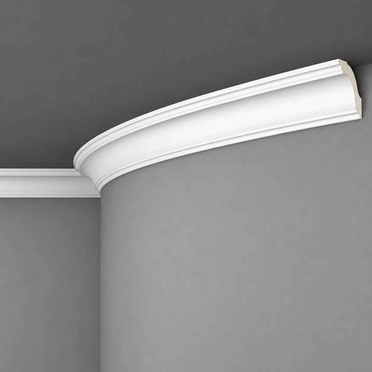 1. Close-up of Z1220 FLEX ARSTYL flexible cornice profile on a rounded wall
