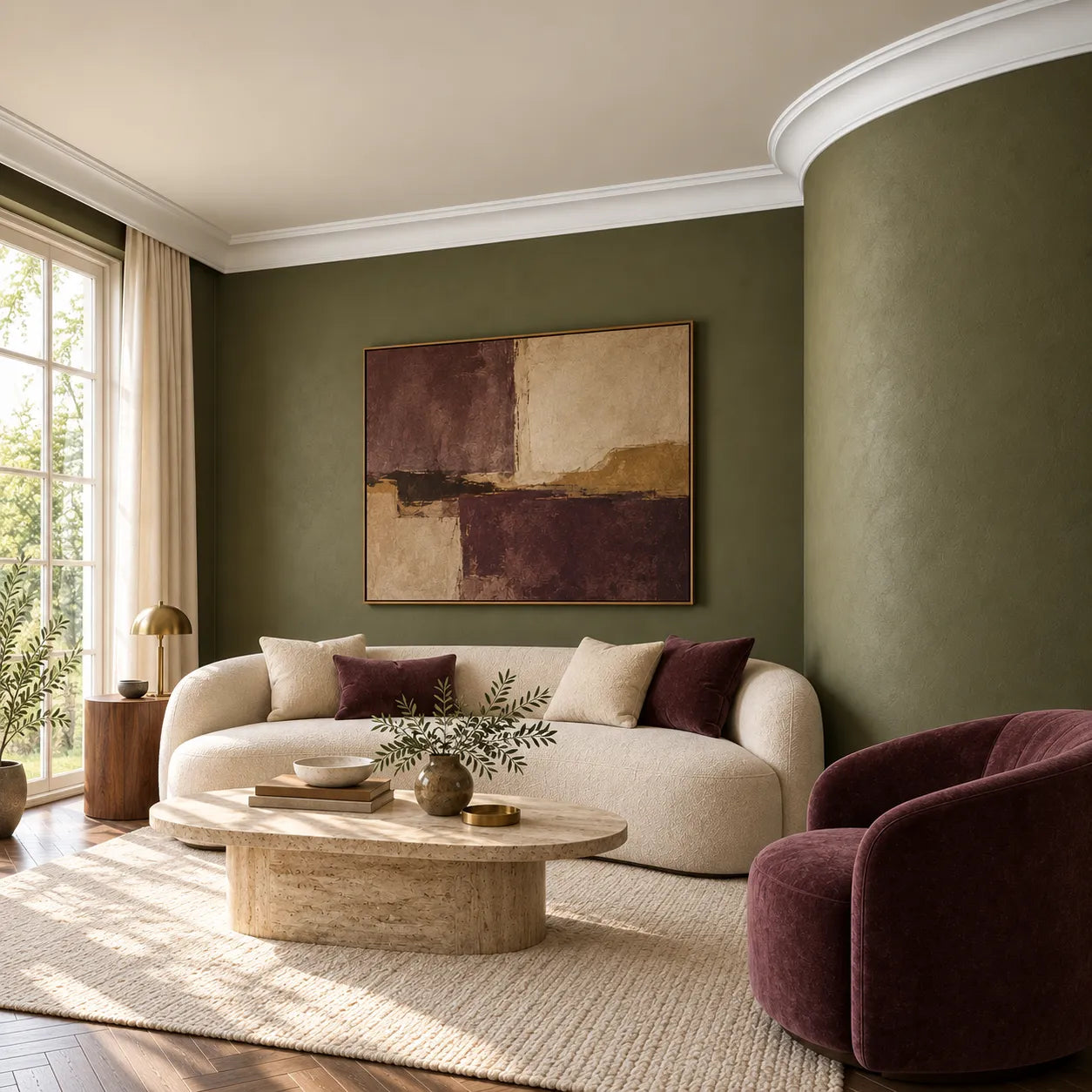 Z1220 FLEX ARSTYL flexible cornice moulding on a curved living room wall