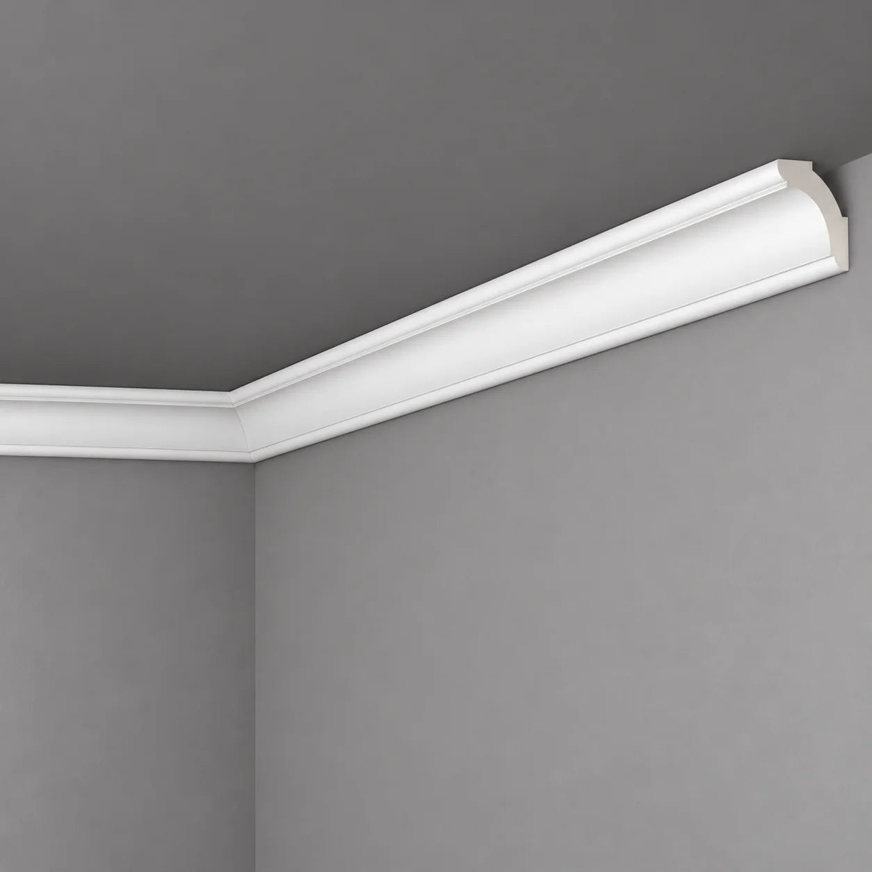 Close-up of Z1250 ARSTYL cornice moulding installed between wall and ceiling