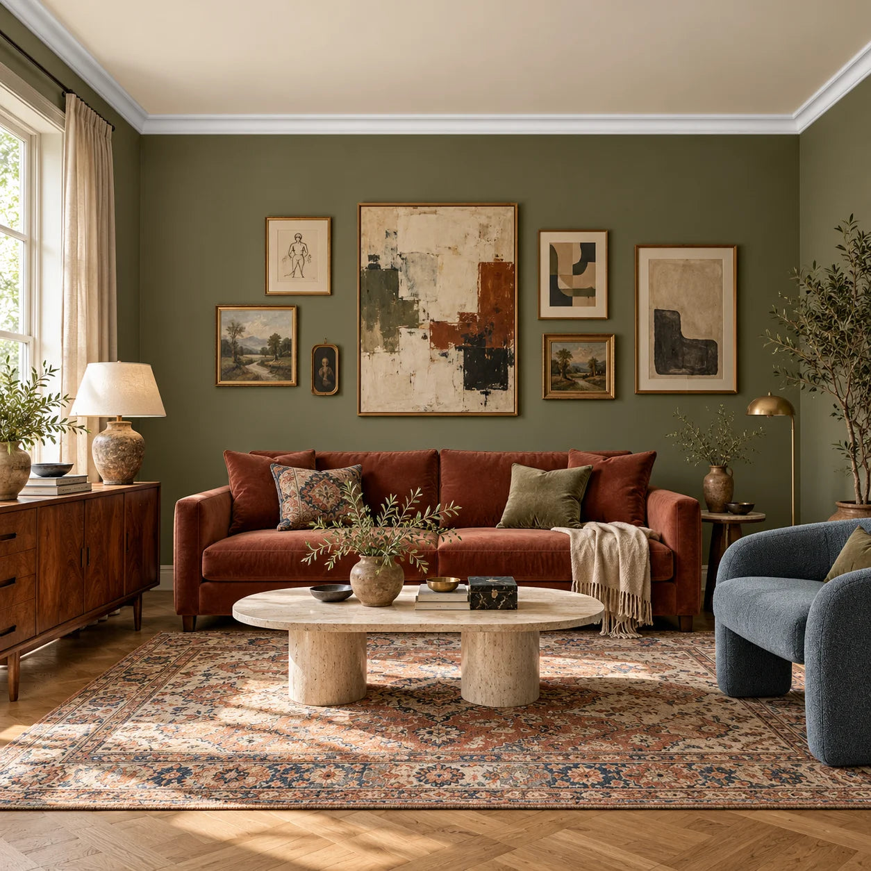 Z1250 ARSTYL cornice moulding in an elegant olive green living room