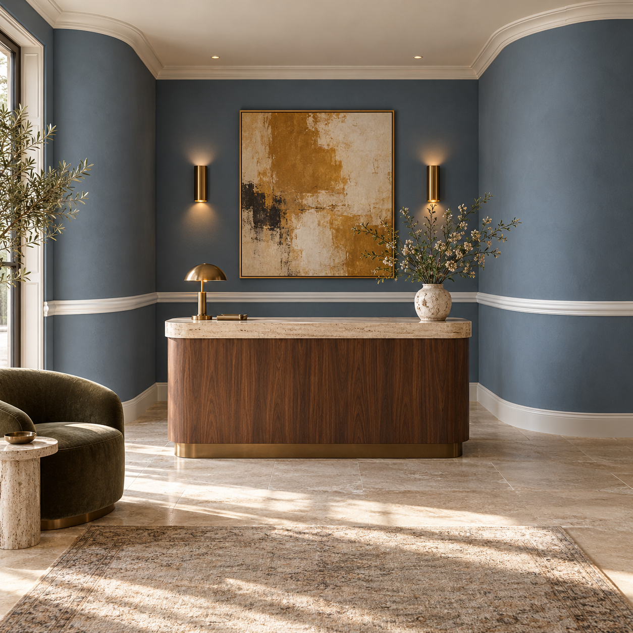 White Z13 Flex moulding forming a curved ceiling detail above terracotta walls