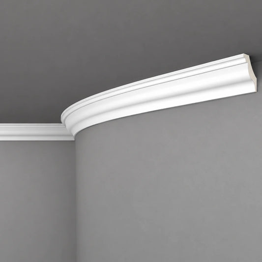 White Z15 FLEX ceiling coving following a curved grey wall