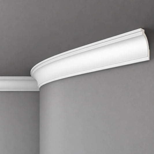 White Z16 FLEX ceiling coving following a curved grey wall.