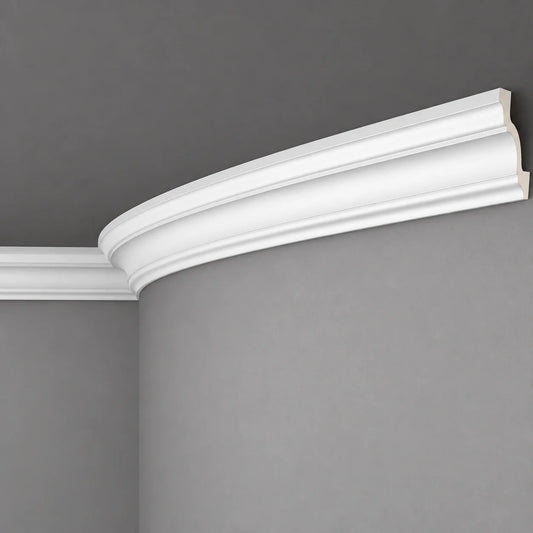 White Z19 FLEX ceiling coving following a curved grey wall