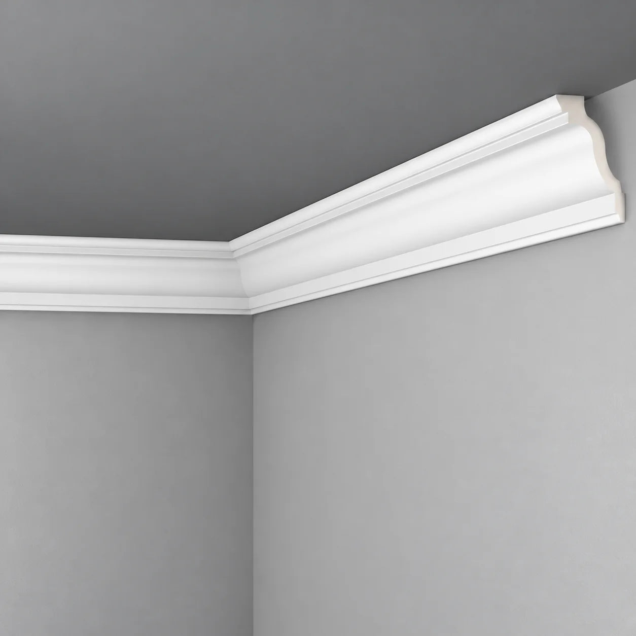Z22 ARSTYL white cornice moulding installed in a modern grey interior