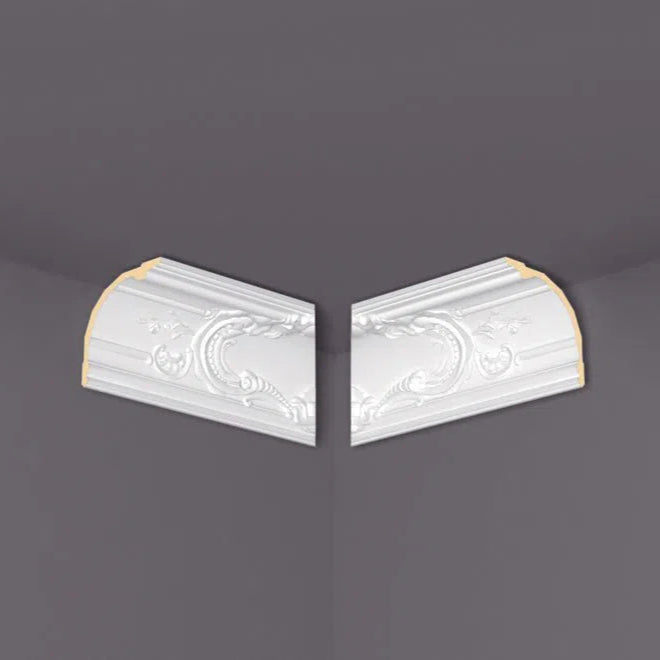 Z42 ARSTYL® SET OF 2 INTERNAL CORNERS Ceiling Coving on grey ceiling | DecorMania UK 