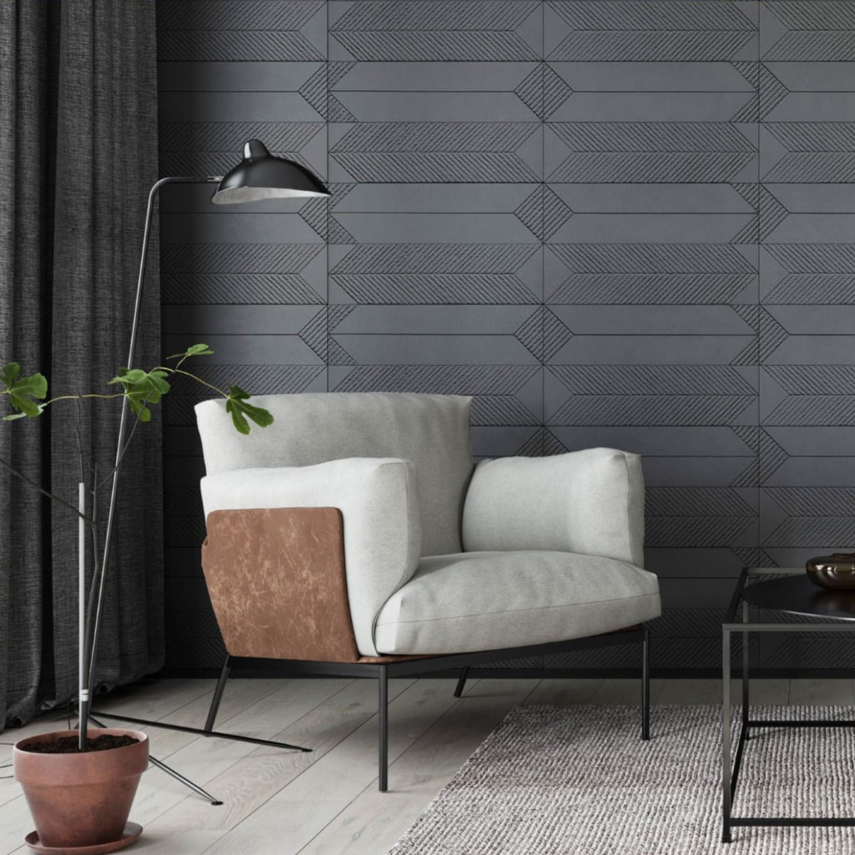 Concrete 3D Tile SAGITA Dark Grey - Box of 8 - 3D Concrete Tiles | DecorMania