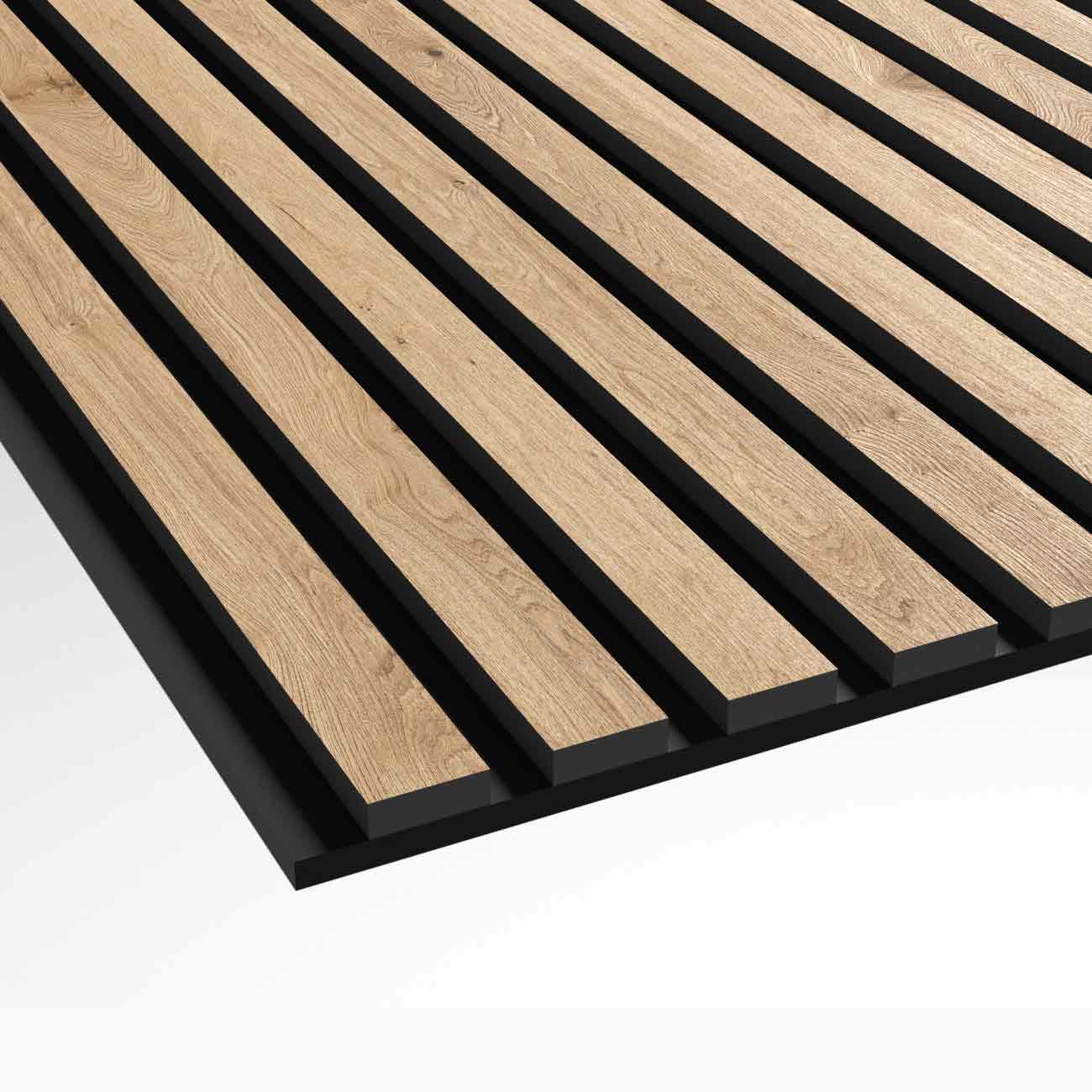 Natural Oak - Black Acoustic Slat Wood Panel 280 x 60 - Slats acoustic 3D Panels | DecorMania