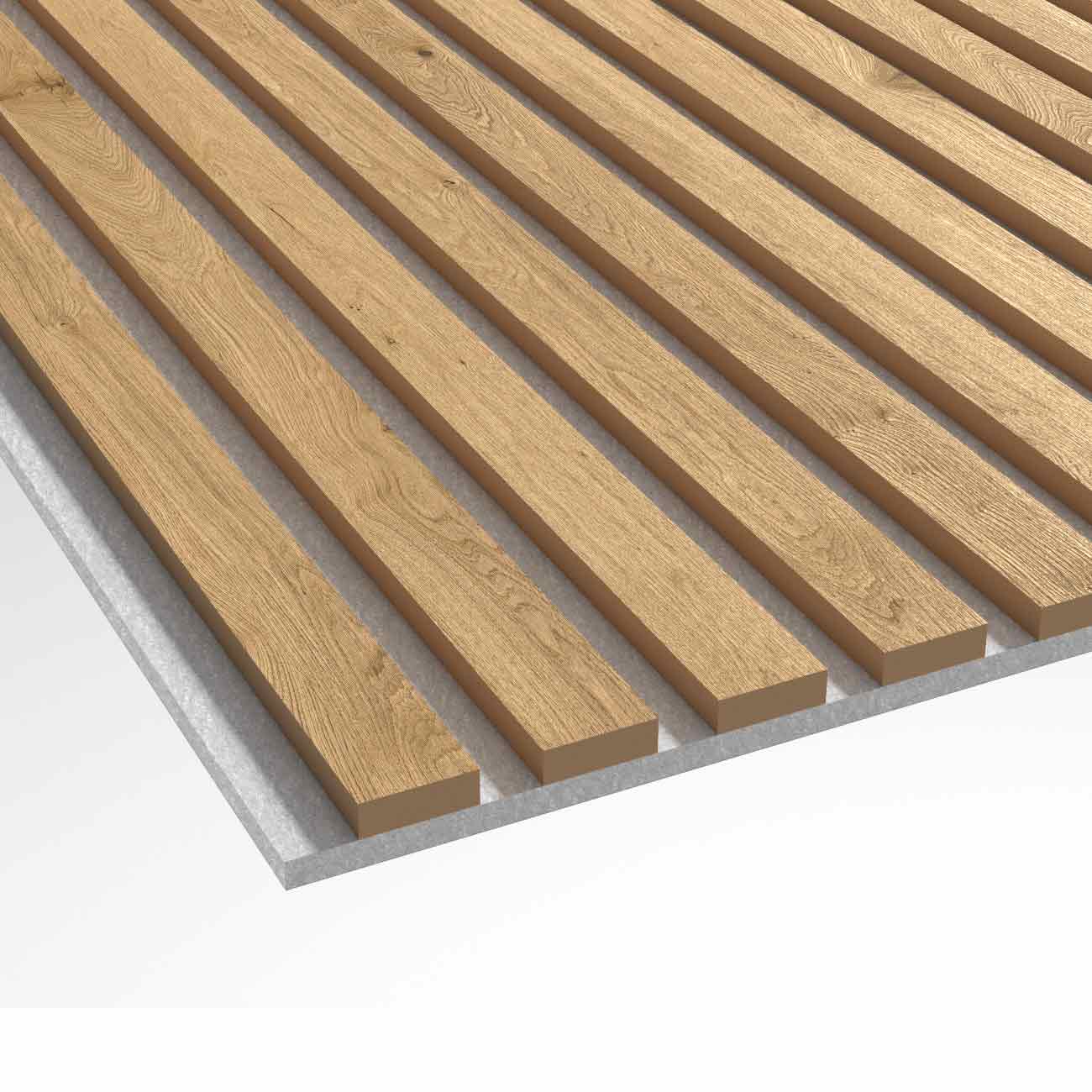 Natural Oak - Grey Acoustic Slat Wood Panel 280 x 60 - Slats acoustic 3D Panels | DecorMania