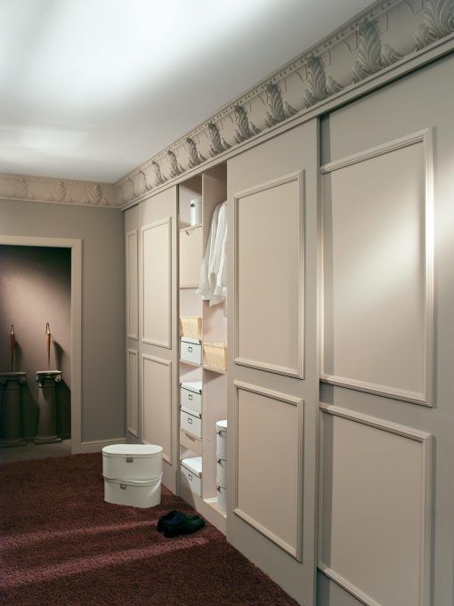 WL3 WALLSTYL PANEL MOULDING 2M - Dado Rail and elegant paneling in a stylish room with closet and carpet | DecorMania UK 
